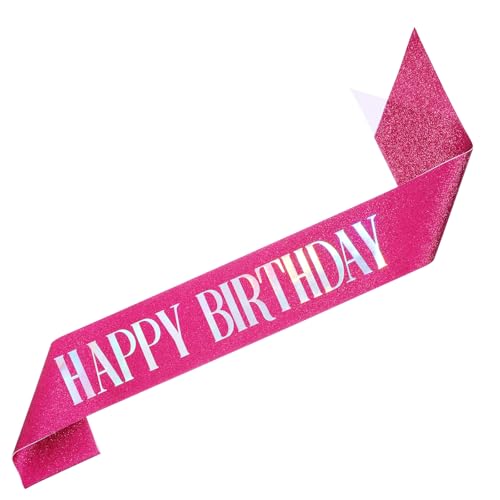 Rosa Geburtstagsschärpe, 81,3 x 9,4 cm, Hot Pink Happy Birthday Girl Schärpe mit Farbdruck-Schriftart für Mädchen, Queen-Party-Dekorationen von Yuomeaz
