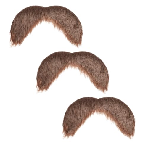 Yuomeaz Künstliche Schnurrbärte, realistischer Schnurrbart, künstlicher Bärt, alter Mann, Schnurrbart, zum Aufkleben für Cosplay-Kostüme und Halloween-Partys (braun), 3 Stück von Yuomeaz