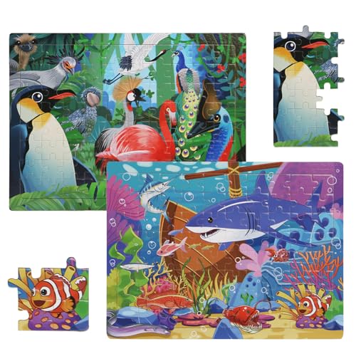 Yuqilin 2 Stück Holzpuzzle Kinder ab 3 4 5 Jahre Vögel- und Unterwasser-Motiv Holz Puzzle ab 3 Jahren Naturholz Lernspielzeug Gratfrei für Geburtstage Weihnachten Neujahr Ostern Kindertag (B) von Yuqilin
