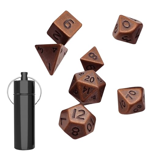 Yuqilin 7 Stück DND Würfel Set, Dungeons and Dragons Würfel, Polyeder Dice Set, Mit Vorratsflasche, Mini Würfelset, für Dungeon und Dragons, DND, RPG, MTG, Tischspiele (Rotes Kupfer Farbe) von Yuqilin