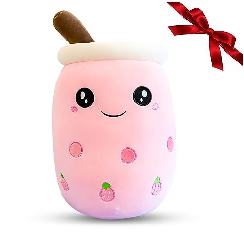 Bubble Tea Kuscheltier Erdbeere 35cm Kawaii Bubble Tea Plüschtier Plüschkissen Spielzeug Plüschpuppe Pearl Milk Tea Kuschelkissen Cartoon Plüsch Rückenkissen Geschenk für Kinder Mädchen Mama Muttertag von Yuragim