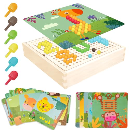 Yuragim Mosaik Steckspiel Spiele ab 2 3 4 5 Jahre, Holz Steckspiel Montessori Spielzeug mit 240 Steckperlen 10 Karten Kreatives Pädagogisches Lernspielzeug Geschenk für Kinder Mädchen Jungen (A) von Yuragim
