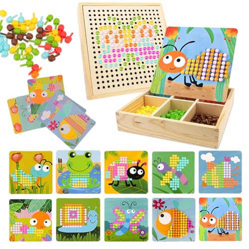 Yuragim Mosaik Steckspiel Spiele ab 2 3 4 5 Jahre, Holz Steckspiel Montessori Spielzeug mit 240 Steckperlen 10 Karten Kreatives Pädagogisches Lernspielzeug Geschenk für Kinder Mädchen Jungen Yuragim Mosaik Steckspiel Spiele ab 2 3 4 5 Jahre, Holz Steckspiel Montessori Spielzeug mit 240 Steckperlen 10 Karten Kreatives Pädagogisches Lernspielzeug Geschenk für Kinder Mädchen Jungen von Yuragim