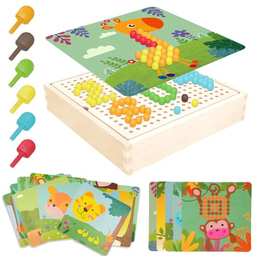 Yuragim Mosaik Steckspiel Kinder, Spielzeug ab 2 3 4 5 Jahre Holz Montessori Spielzeug mit 240 Steckperlen 10 Karten Kreatives Pädagogisches Lernspielzeug Geburtstagsgeschenk für Kinder Mädchen Jungen von Yuragim