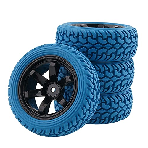 Yurefax 4 Stück Gummireifen ABS-Rad, for HSP, for HPI, 1/16 1:16 On-Road Car RC 701-8019 RC-Autoreifen(Blue) von Yurefax