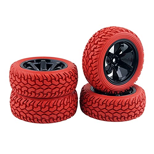 Yurefax 4 Stück Gummireifen ABS-Rad, for HSP, for HPI, 1/16 1:16 On-Road Car RC 701-8019 RC-Autoreifen(Red) von Yurefax