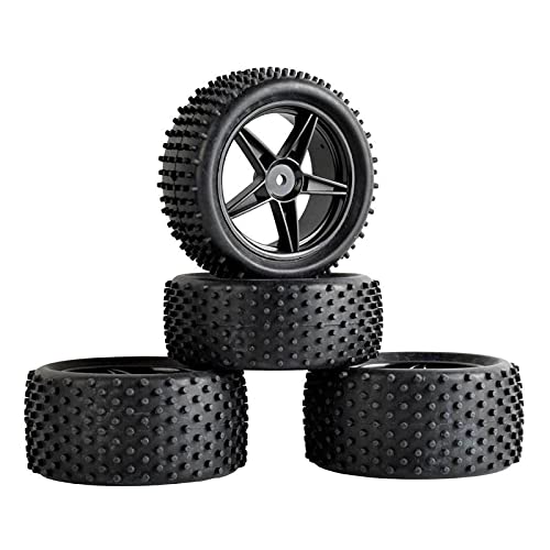 Yurefax 4 Stück Gummireifen ABS-Räder, 2 vorne und 2 hinten, for HSP, 1:10 Buggy RC 66010-66030 RC-Autoreifen(Black) von Yurefax