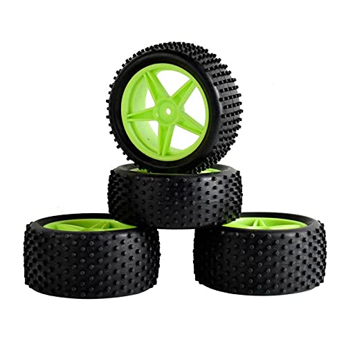 Yurefax 4 Stück Gummireifen ABS-Räder, 2 vorne und 2 hinten, for HSP, 1:10 Buggy RC 66010-66030 RC-Autoreifen(Green) von Yurefax