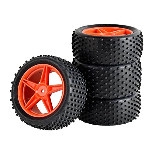 Yurefax 4 Stück Gummireifen ABS-Räder, 2 vorne und 2 hinten, for HSP, 1:10 Buggy RC 66010-66030 RC-Autoreifen(Red) von Yurefax