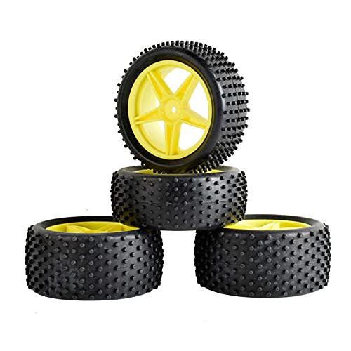 Yurefax 4 Stück Gummireifen ABS-Räder, 2 vorne und 2 hinten, for HSP, 1:10 Buggy RC 66010-66030 RC-Autoreifen(Yellow) von Yurefax