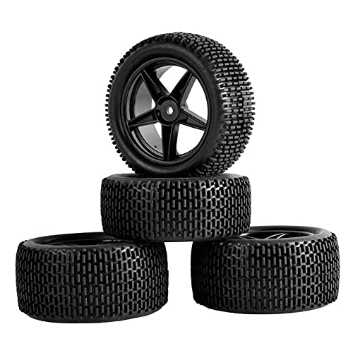 Yurefax Gummireifen ABS-Räder 2 vorne 2 hinten, for HSP, 1:10 Buggy RC 66041-66051 RC-Autoreifen(Black) von Yurefax