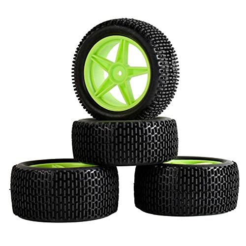 Yurefax Gummireifen ABS-Räder 2 vorne 2 hinten, for HSP, 1:10 Buggy RC 66041-66051 RC-Autoreifen(Green) von Yurefax