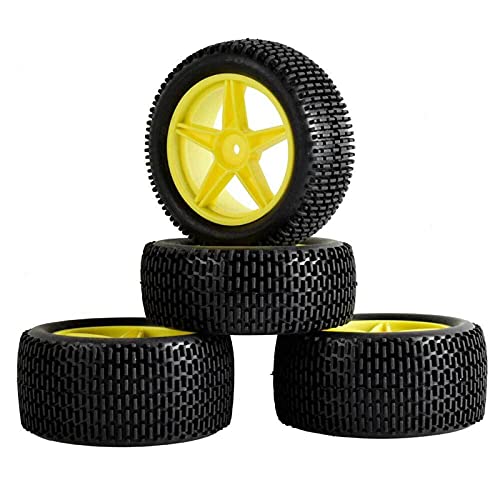 Yurefax Gummireifen ABS-Räder 2 vorne 2 hinten, for HSP, 1:10 Buggy RC 66041-66051 RC-Autoreifen(Yellow) von Yurefax