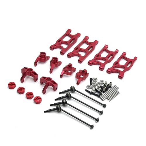 Yurefax Metall-Upgrade-Teilesatz, Querlenker, Achsschenkel, for Wltoys 144001 124019 124018 LC Racing 1/14 RC-Auto Querlenkerverbindung(Red) von Yurefax