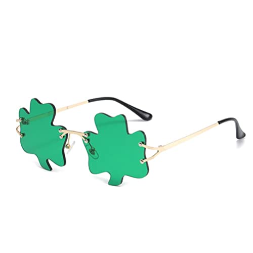 Yusat St. Patricks Day KleeblattForm randlose transparente Sonnenbrille vierblättriges KleeblattDesign grüne Glücksbrille irisches Kleeblatt Kleeblatt Sonnenbrille Party von Yusat