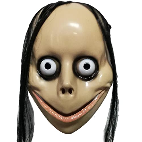 Yusheng Momo Gruselige Gesichtsabdeckung,Kopfbedeckung aus Latex mit Langen Haaren und gruseligen Augen - Spooky Headgear Cosplay Partyzubehör Kostümzubehör von Yusheng