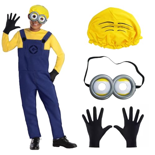 Kinder Halloween Kostüm für Junge Movie Jumpsuit Kostüm mit Gelb Mütze, Runde Steampunk Brille, Schwarze Handschuhe, Kinderoverall für Männer & Frauen, Karneval Kostüm Cosplay Partyzubehör (M) Kinder Halloween Kostüm für Junge Movie Jumpsuit Kostüm mit Gelb Mütze, Runde Steampunk Brille, Schwarze Handschuhe, Kinderoverall für Männer & Frauen, Karneval Kostüm Cosplay Partyzubehör (M) von YushengTai