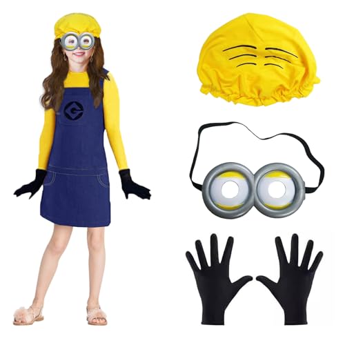 Kinder Halloween Kostüm für Mädchen Movie Jumpsuit Kostüm mit Gelb Mütze, Runde Steampunk Brille, Schwarze Handschuhe, Kinderoverall für Männer & Frauen, Karneval Kostüm Cosplay Partyzubehör(L) Kinder Halloween Kostüm für Mädchen Movie Jumpsuit Kostüm mit Gelb Mütze, Runde Steampunk Brille, Schwarze Handschuhe, Kinderoverall für Männer & Frauen, Karneval Kostüm Cosplay Partyzubehör(L) von YushengTai