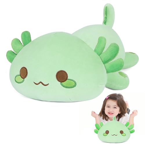 Kuscheltier Axolotl Plüschtier, Kawaii Axolotl Stofftier, Axolotl Dekokissen, Weiches Plüschkissen, Plüschkissen Spielzeug, Wurfkissen, Schmusetier Geschenk für Kinder (33cm, Grün) von YushengTai
