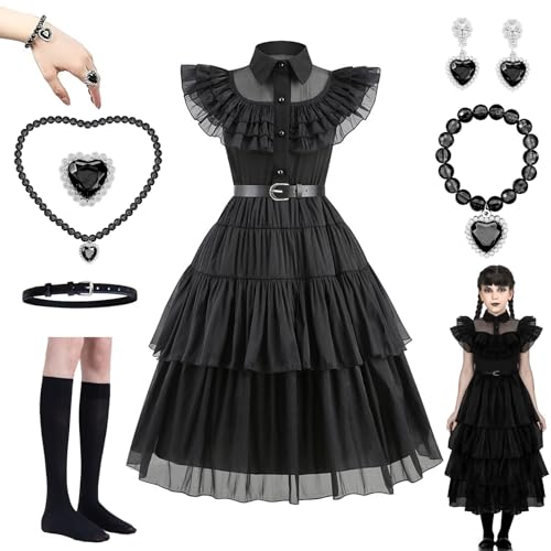 Mittwochskostüm für Kinder, Mädchen-Halloween-Kostüm für Mittwoch Mit Accessoires,Gürtel,Strümpfen, Mädchen-Halloween-Kostüm Halloween-Karneval-Cosplay-Partykleider für Kinder im Alter von 4–13 Jahren Mittwochskostüm für Kinder, Mädchen-Halloween-Kostüm für Mittwoch Mit Accessoires,Gürtel,Strümpfen, Mädchen-Halloween-Kostüm Halloween-Karneval-Cosplay-Partykleider für Kinder im Alter von 4–13 Jahren von YushengTai