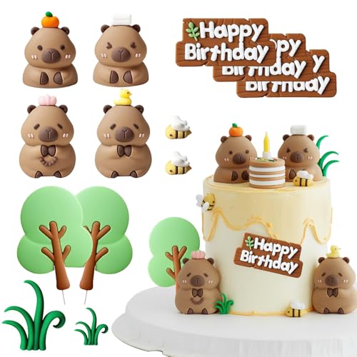YushengTai Capybara Geburtstag Deko, Mini Capybara Tortendeko, Capibara Kuchen Deko, Mini Capibara Figurinen, Tier Thema Party Deko, Geburtstag Kuchen Dekoration für Mädchen und Jungen von YushengTai