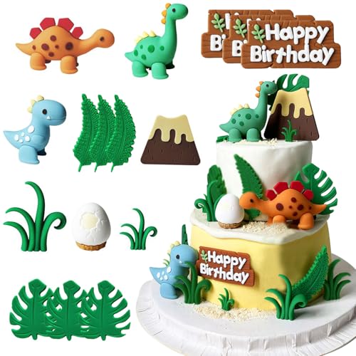 YushengTai 16 Stück Dinosaurier Tortendeko, Dinosaurier Deko Geburtstag, Kuchendeko Dinosaurier, Dschungel Tier Thema Party Deko, Geburtstag Kuchen Dekoration für Mädchen und Jungen von YushengTai