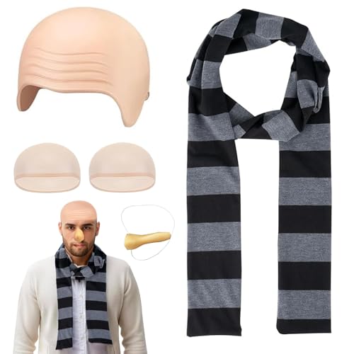 YushengTai 5 Stück Glatze Herren Karneval Kostüm Zubehör, Schwarzer und Grau Schal mit Glatze Perücke Kappe und Falscher Nase für Männer & Frauen Halloween Karneval Kostüm Cosplay YushengTai 5 Stück Glatze Herren Karneval Kostüm Zubehör, Schwarzer und Grau Schal mit Glatze Perücke Kappe und Falscher Nase für Männer & Frauen Halloween Karneval Kostüm Cosplay von YushengTai