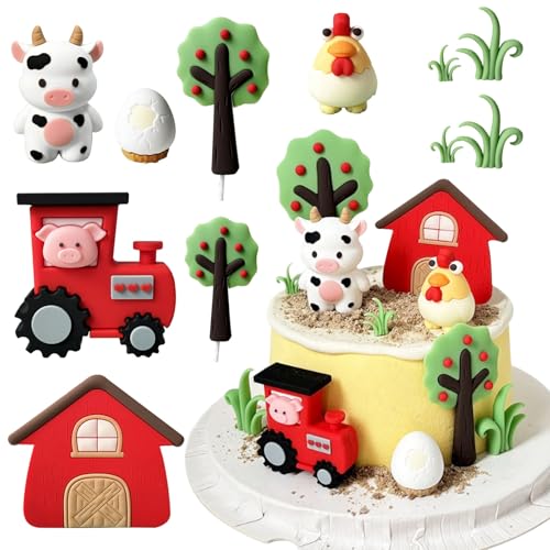 YushengTai Bauernhof Geburtstag Deko, Bauernhof Tortendekoration, Kuh Tortendekoration, Tortendeko Traktor Kuh Schwein Huhn, Tier Thema Party Deko, Geburtstag Kuchen Dekoration für Mädchen und Jungen YushengTai Bauernhof Geburtstag Deko, Bauernhof Tortendekoration, Kuh Tortendekoration, Tortendeko Traktor Kuh Schwein Huhn, Tier Thema Party Deko, Geburtstag Kuchen Dekoration für Mädchen und Jungen von YushengTai