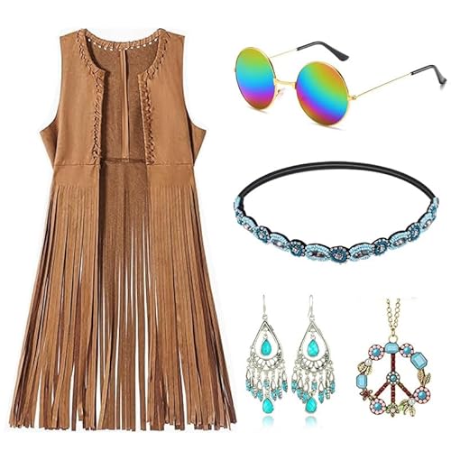 YushengTai Hippie Kostüm Damen Set, Faschingskostüme Damen, Fransen ärmellos Weste, Mädchen Disco Outfit, 60er 70er Jahre Bekleidung mit Hippie Accessoires, Hippie Bolero Karneval Faschingskostüme, S YushengTai Hippie Kostüm Damen Set, Faschingskostüme Damen, Fransen ärmellos Weste, Mädchen Disco Outfit, 60er 70er Jahre Bekleidung mit Hippie Accessoires, Hippie Bolero Karneval Faschingskostüme, S von YushengTai