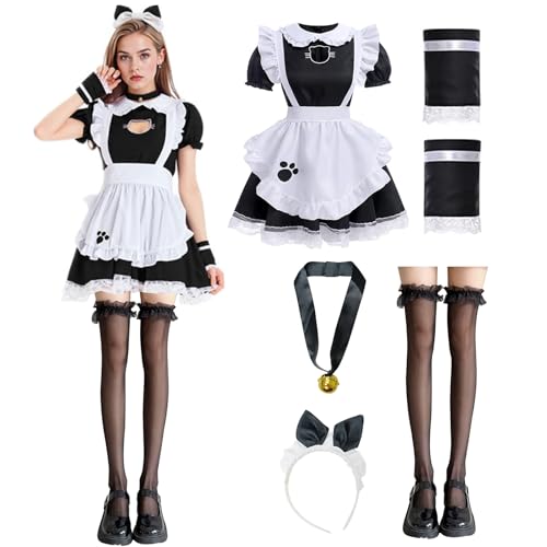 YushengTai Katze French Maid Dress, Maid Outfit Schwarz-Weißes, Süßes Katzenmädchenkleid, Maid Cosplay, Dienstmädchen Kostüm mit Stirnband Strümpfe, für Weihnachten, Halloween, Karneval, Größe M YushengTai Katze French Maid Dress, Maid Outfit Schwarz-Weißes, Süßes Katzenmädchenkleid, Maid Cosplay, Dienstmädchen Kostüm mit Stirnband Strümpfe, für Weihnachten, Halloween, Karneval, Größe M von YushengTai