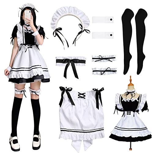 YushengTai Maid Dress, Maid Kostüm Cosplay Anime, Klassisches Schwarz-Weißes Kleid, French Maid Dress mit Stirnband, Weihnachts-Halloween-Party-Cosplay-Kostüme, Größe S von YushengTai