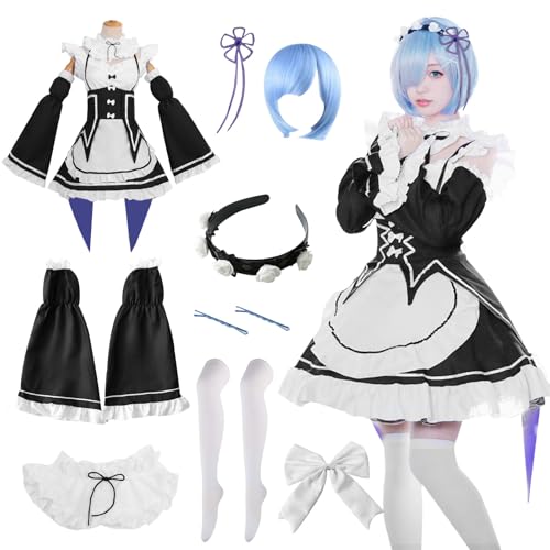YushengTai Maid Dress, Schwarz Weiß Maid Outfit, Klassisches Cosplay Anime Kostüm Maid Kleid mit Blaue Perücke, Faschingskostüm Damen, Weihnachts Halloween Party Karnevals Kostüm, XL YushengTai Maid Dress, Schwarz Weiß Maid Outfit, Klassisches Cosplay Anime Kostüm Maid Kleid mit Blaue Perücke, Faschingskostüm Damen, Weihnachts Halloween Party Karnevals Kostüm, XL von YushengTai