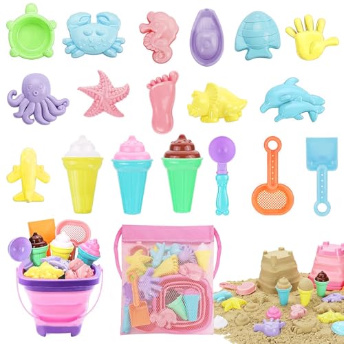 YushengTai Sandspielzeug Set Junge Mädchen, Sandkasten Ppielzeug, Sandspielzeug EIS, Strandspielzeug und Sandspielzeug Set mit Sandeimer und Tasche für Kinder ab 2 3 4 5 Jahr von YushengTai
