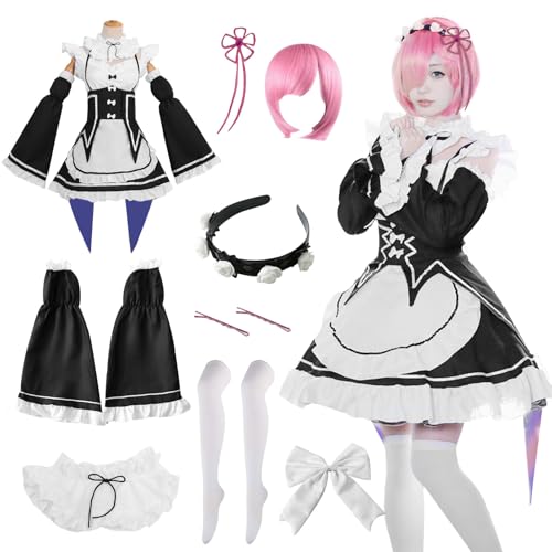 YushengTai Schwarz Weiß Maid Outfit, Cosplay Maid Dress, Klassisches Cosplay Anime Kostüm Maid Kleid mit Rosa Perücke, Faschingskostüm Damen, Weihnachts Halloween Party Karnevals Kostüm, XL YushengTai Schwarz Weiß Maid Outfit, Cosplay Maid Dress, Klassisches Cosplay Anime Kostüm Maid Kleid mit Rosa Perücke, Faschingskostüm Damen, Weihnachts Halloween Party Karnevals Kostüm, XL von YushengTai