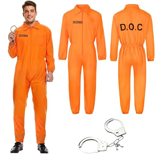 YushengTai Sträfling Kostüm Herren Set, Häftling Kostüm Herren, Gefangener Kostüm Herren mit Handschellen, Häftling Kostüm, Prisoner Overall Costume, Party Outfit für Cosplay Karneval, L von YushengTai