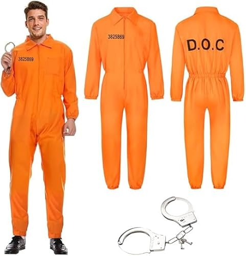 YushengTai Sträfling Kostüm Herren Set, Häftling Kostüm Herren, Gefangener Kostüm Herren mit Handschellen, Häftling Kostüm, Prisoner Overall Costume, Party Outfit für Cosplay Karneval, XL YushengTai Sträfling Kostüm Herren Set, Häftling Kostüm Herren, Gefangener Kostüm Herren mit Handschellen, Häftling Kostüm, Prisoner Overall Costume, Party Outfit für Cosplay Karneval, XL von YushengTai