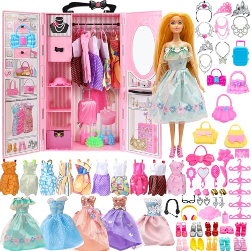 Yutoy Puppen Kleiderschrank Set mit Zubehör Set，Set mit Puppe，mit Kleiderschrank，Kleid，Kleiderschrank Puppe Set，Clothes Set，Kleiderschrank mit Kleidung Set，Accessoires，Schrank mit Kleidung von Yutoy