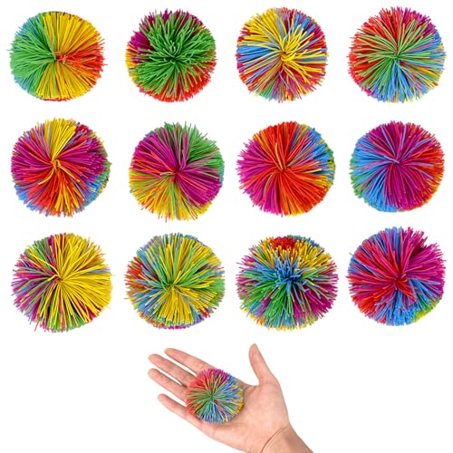 12 Stück Wuschelball Bunte, Regenbogen Kindergeburtstag Mitgebsel Set, Regenbogenball Sensorik Spielzeug Antistressball, Knetball Wutball für Erwachsene, Stressball Jonglierbälle von Yuuchoringee