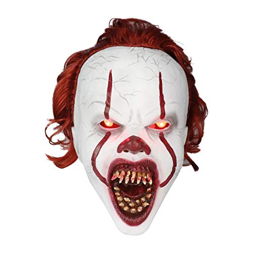Halloween-Maske, leuchtende Penny-Weise-Maske von IT, Horror-Cosplay-Kostüm-Requisite mit Haaren, A2, L Halloween-Maske, leuchtende Penny-Weise-Maske von IT, Horror-Cosplay-Kostüm-Requisite mit Haaren, A2, L von Yuulibux