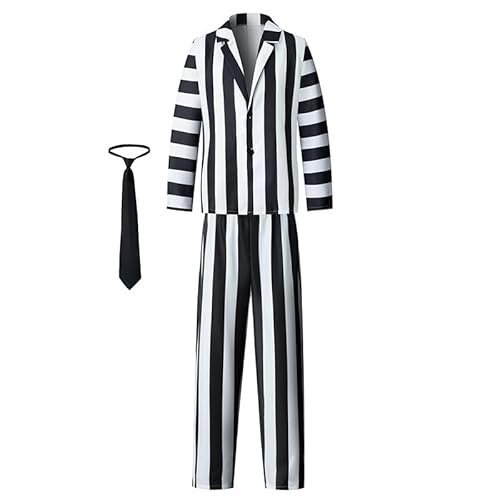 Yuulibux Beetlejuice 2 Kostüme - Schwarz-Weiß Gestreiftes Rollenspiel Halloween Kostüm für Cosplay und Kostümpartys, Schwarz, XXL Yuulibux Beetlejuice 2 Kostüme - Schwarz-Weiß Gestreiftes Rollenspiel Halloween Kostüm für Cosplay und Kostümpartys, Schwarz, XXL von Yuulibux