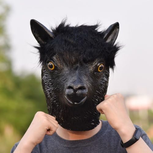 Yuulibux Lustige schwarze Alpaka-Maske, Halloween-Kostüm, Tier-Kopfbedeckung, niedliche Cosplay-Requisite für Party-Auftritte von Yuulibux