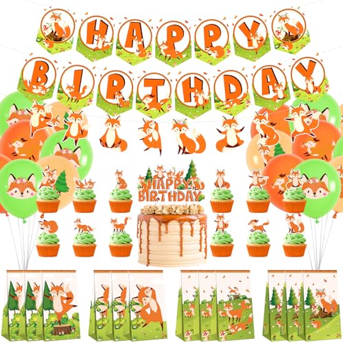 Fox Birthday Party Supplies, Including Happy Birthday Party Banner, Cake Topper, Gift Bag, Balloons, for Girl Boy Fox Theme Baby Shower Birthday Party Decorations von Ywediim