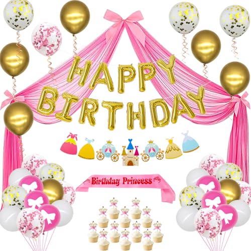 Mädchen Prinzessin Geburtstagsdeko ,Bringen Tüll Hintergrund, Happy Birthday Banner,Luftballons, Schärpe, Tortenaufsatz, Prinzessin Kronen Luftballons, Passend für Mädchen Geburtstagsdekorationen Mädchen Prinzessin Geburtstagsdeko ,Bringen Tüll Hintergrund, Happy Birthday Banner,Luftballons, Schärpe, Tortenaufsatz, Prinzessin Kronen Luftballons, Passend für Mädchen Geburtstagsdekorationen von Ywediim