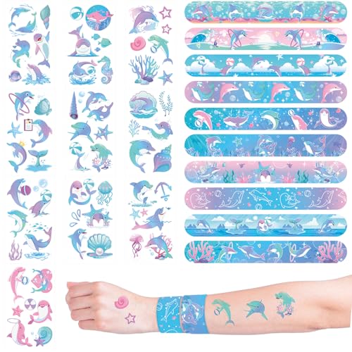 Ywediim Delfin-Partyzubehör enthält 30 Stück Slap Armbänder, 30 Stück Aufkleber, für Ozean-Delfin-Geburtstagsparty-Zubehör, Klassenzimmer-Belohnungen von Ywediim