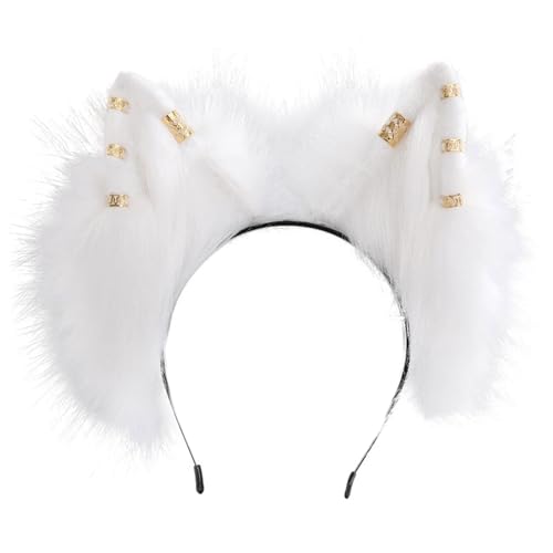 Ywmsfl Halloween-Wolfsohr-Haarband mit Metall-Ohrringen, Rollenspiel, Wolfsohren, realistisches Katzenohr-Haarband für Mädchen, Make-up von Ywmsfl