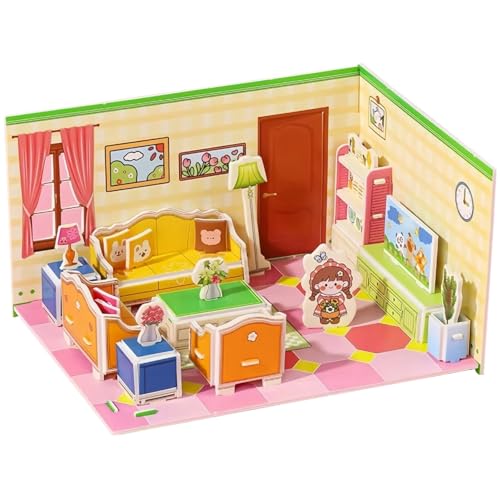 Yxian 3D DIY Bastelsets für Mädchen ab 3 Jahren | Kinderzimmer-Dekoration aus Papier mit Küche, Schlafzimmer, Bad & Wohnzimmer | Kreative DIY Puzzle zum Selberbauen als Lernspielzeug (Wohnzimmer) von Yxian