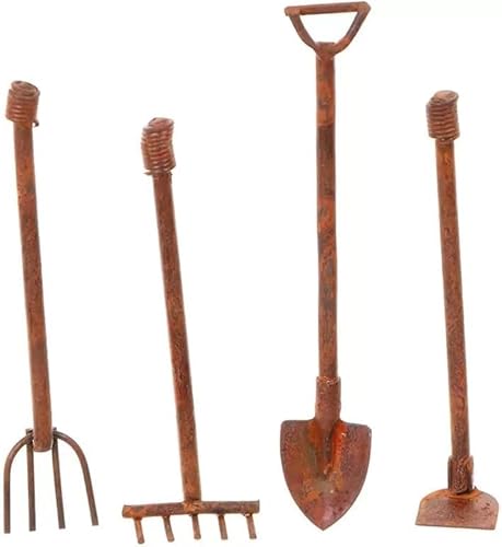 4 Stück/Set 1:12 Mini Rostige Schaufel Hacke und Heugabel Feengarten Miniatur-Puppenhaus Gartengeräte Zubehör Möbel Ornamente Mikro-Landschaft Dekor Landschaft (4 - 5,5 cm lang x 0,9 cm breit) von Yxinjy