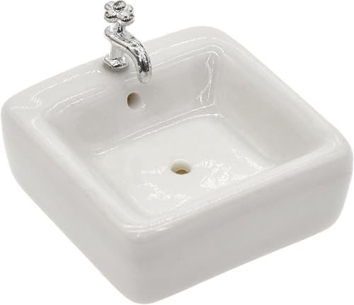 Weißes Waschbecken, breite Anwendung, exquisites 1:12 Maßstab, Puppenhaus-Möbel, Spüle für Unterhaltung, quadratisch, Möbel, Puppenhaus-Dekorationszubehör von Yxinjy