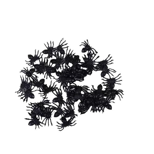 Yxinjy 100 Stück gefälschte Spinnenstreiche, Kunststoff, schwarze Spinnenkäfer, Witzspielzeug, realistische Insekten für Halloween, Partygeschenke, Dekoration, Requisiten von Yxinjy