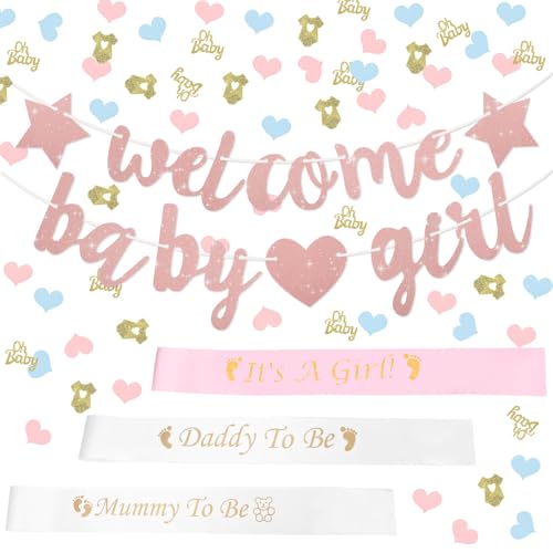Yylaiire Rosa Welcome Home Baby Girl, Gender Reveal Party Deko, Baby Shower Schärpe, Glitzer Herzlich Willkommen Girlande mit Herzen Yylaiire Rosa Welcome Home Baby Girl, Gender Reveal Party Deko, Baby Shower Schärpe, Glitzer Herzlich Willkommen Girlande mit Herzen von Yylaiire